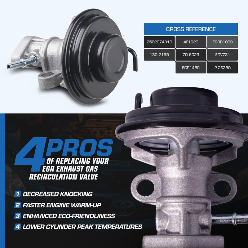 Auto Parts Prodigy صمام إعادة تدوير غاز العادم EGR مع حشوة يناسب تويوتا كامري 1997-2001 سولارا 99-01 RAV4 98-00 محرك 4 أسطوانات ونماذج نقل أوتوماتيكي فقط يستبدل 25620-74330 - Image 4